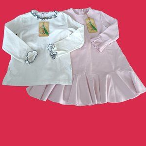 Il gufo girls pink dress size 4Y and il gufo girls classic white  shirt size 5Y